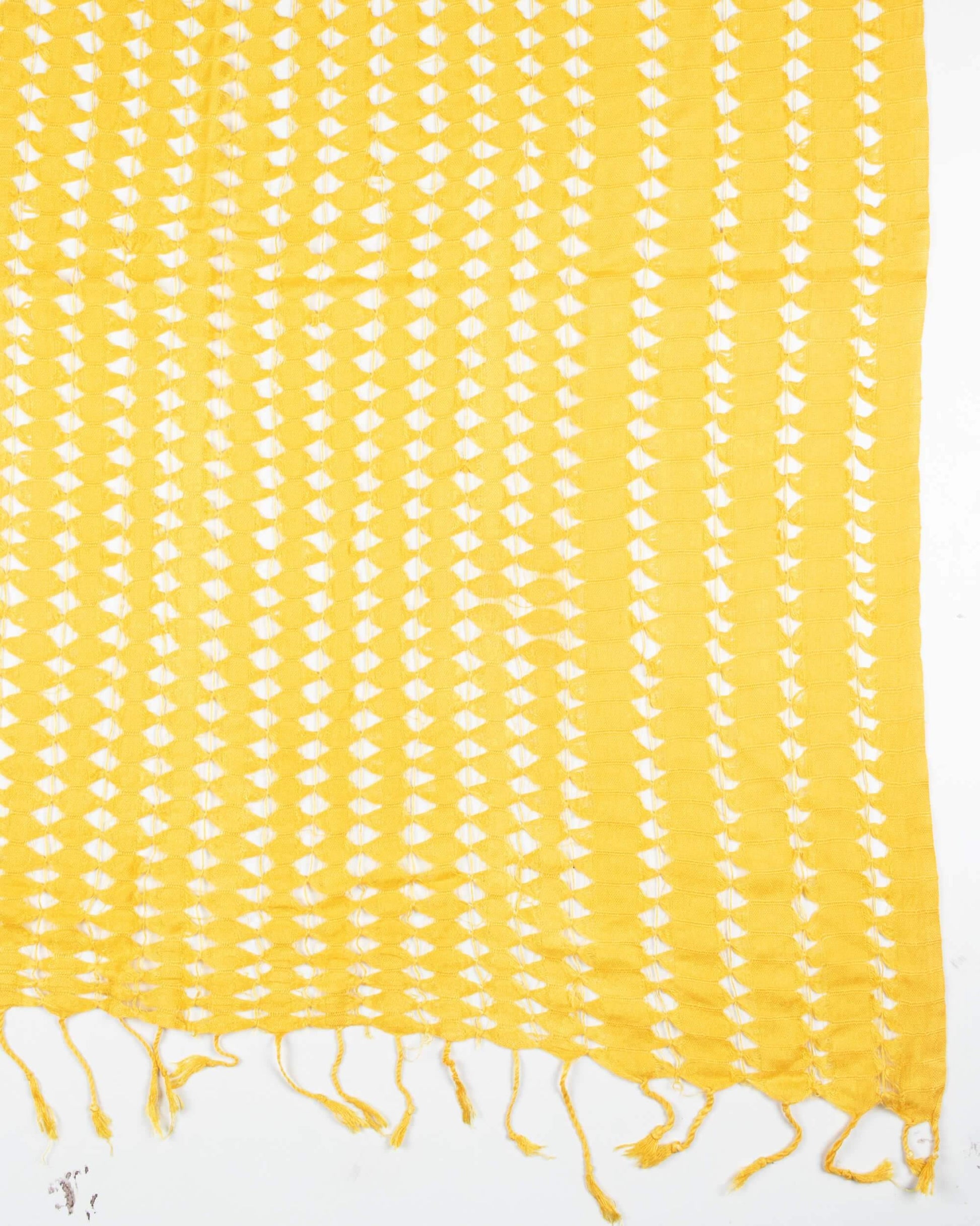 Tuscany Yellow Plain Woven Bhagalpuri Viscose Dobby Net Stole With Tassels - Fabcurate