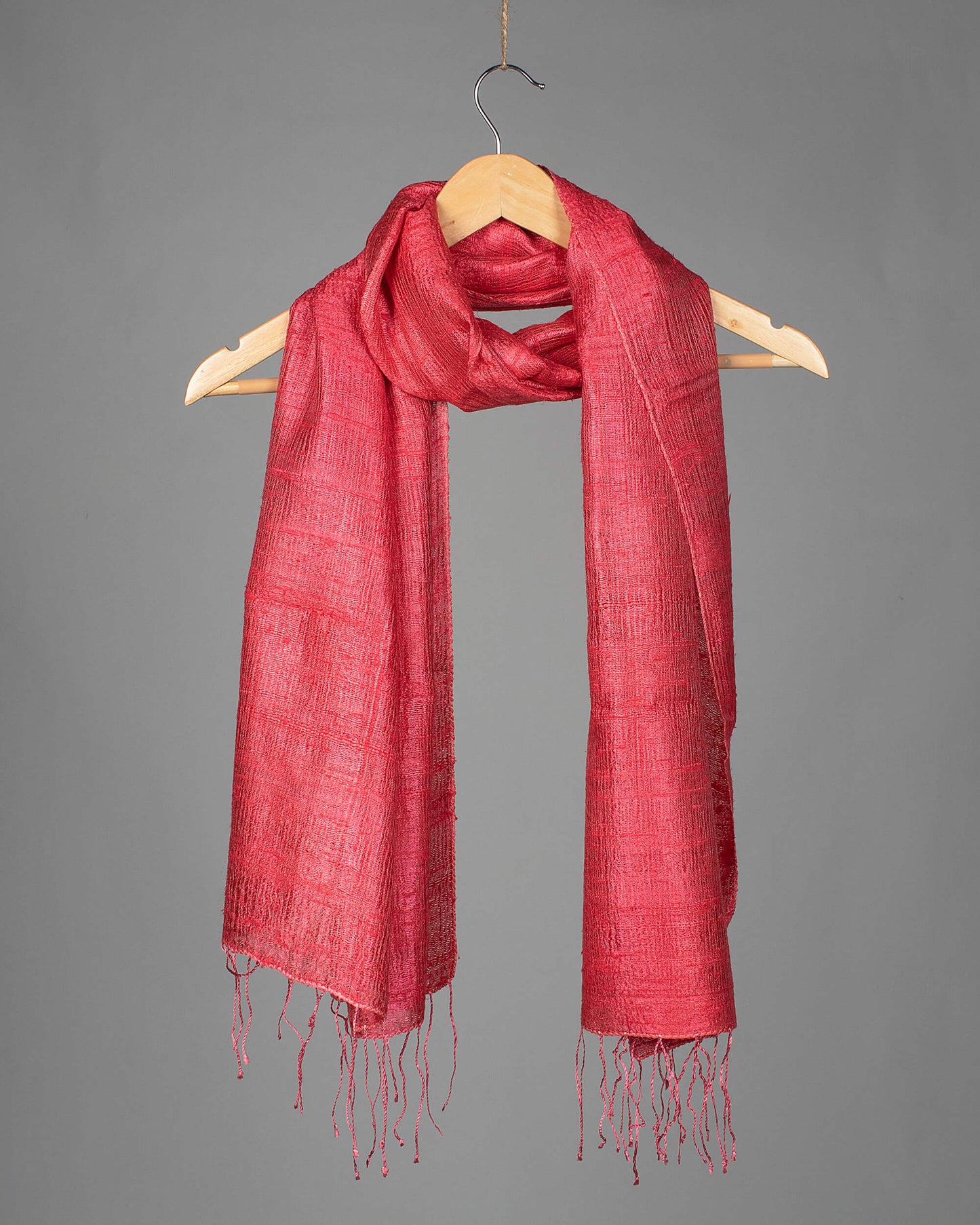 Brick Red Plain Woven Bhagalpuri Dupion Tusser Silk Stole - Fabcurate