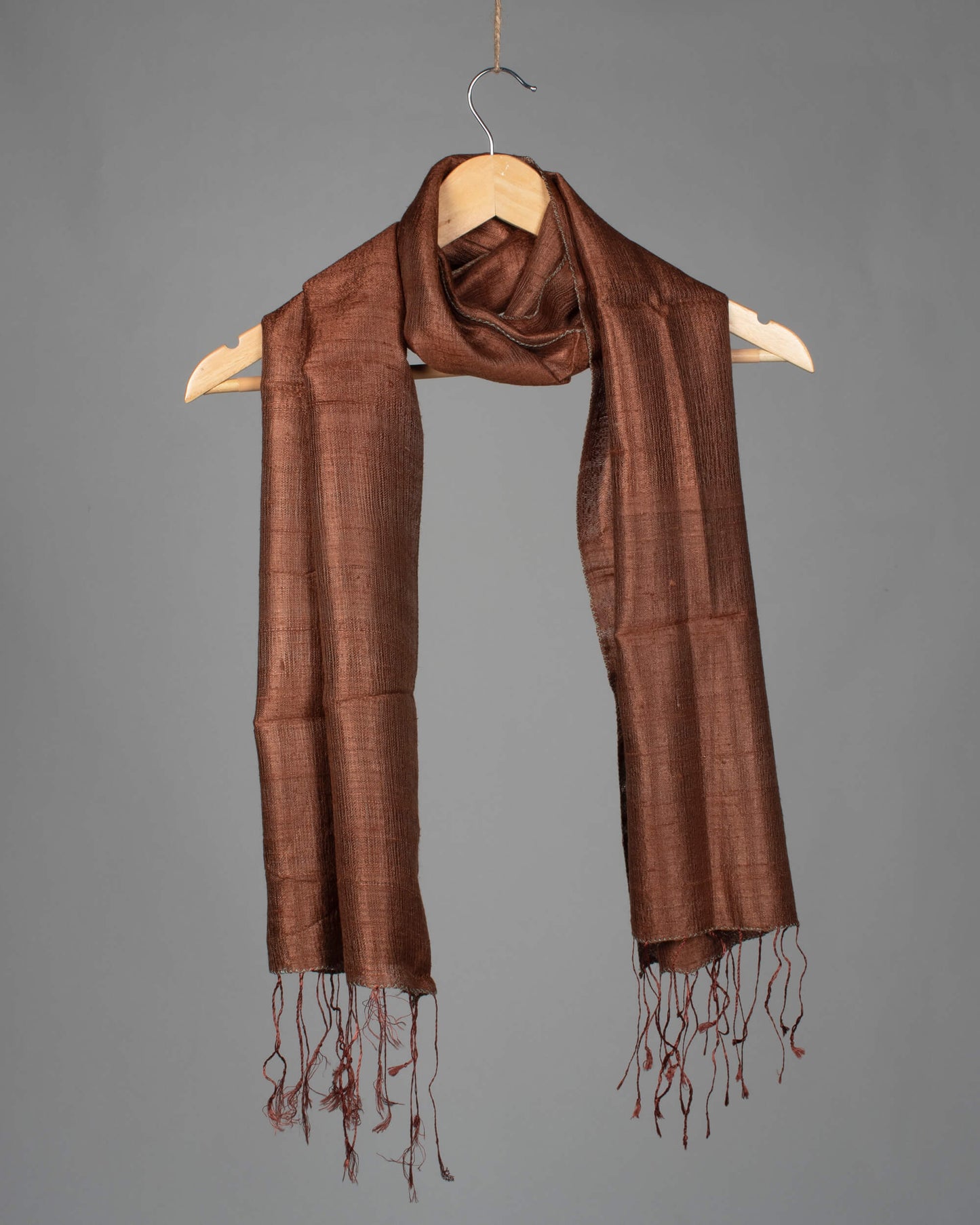 Peanut Brown Plain Woven Bhagalpuri Dupion Tusser Silk Stole - Fabcurate