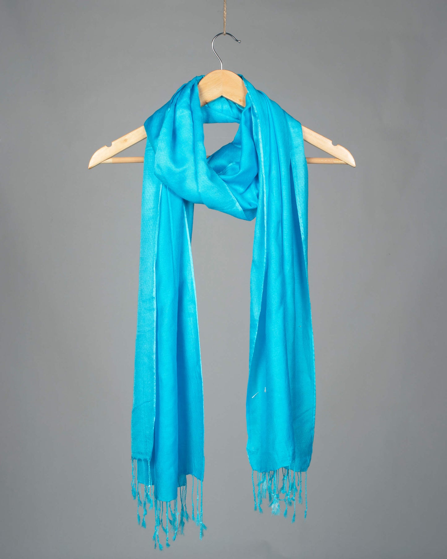 Sky Blue Plain Dobby Woven Bhagalpuri Viscose By Tusser Silk Stole - Fabcurate