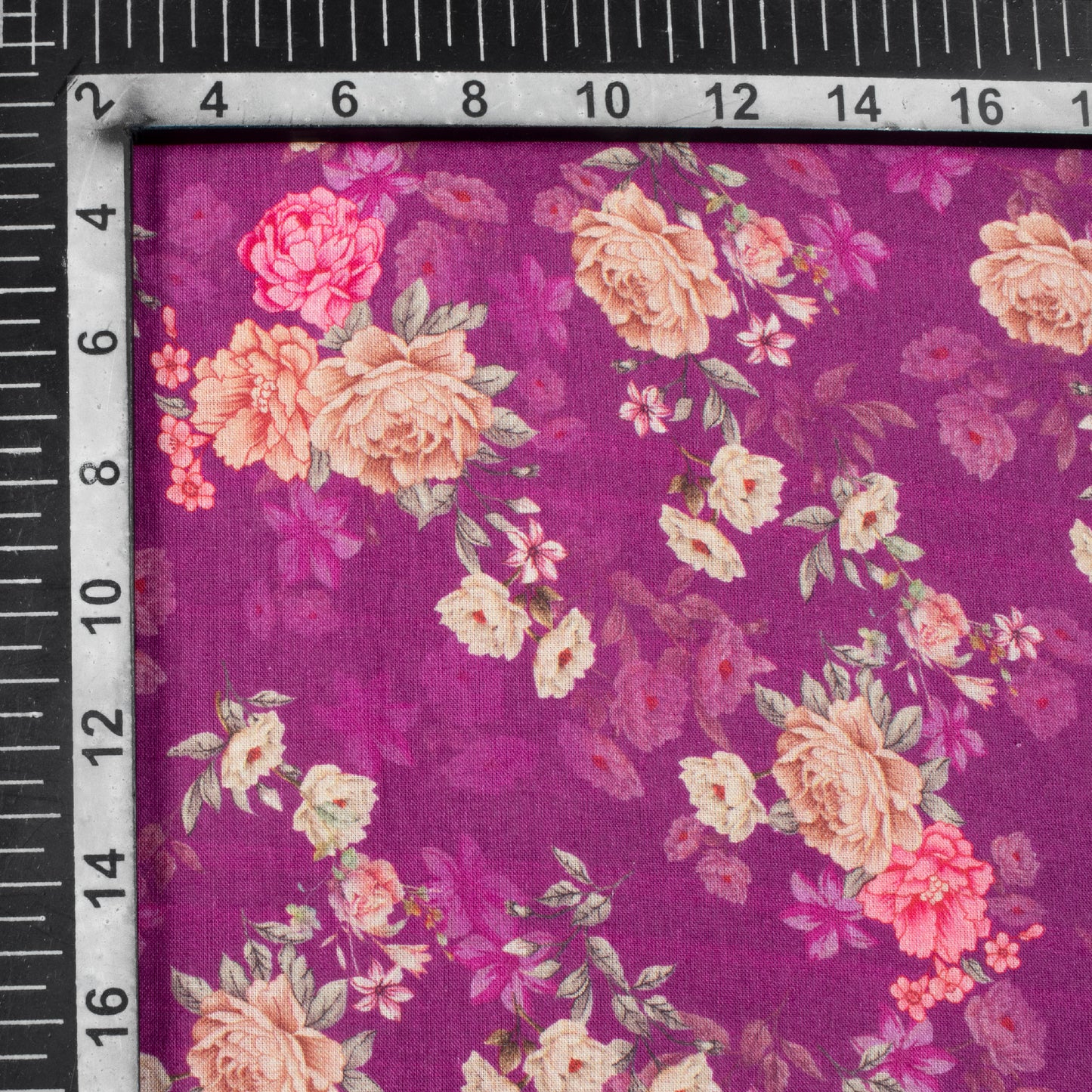 Grape Purple And Taffy Pink Floral Pattern Digital Print Organic Cotton Fabric