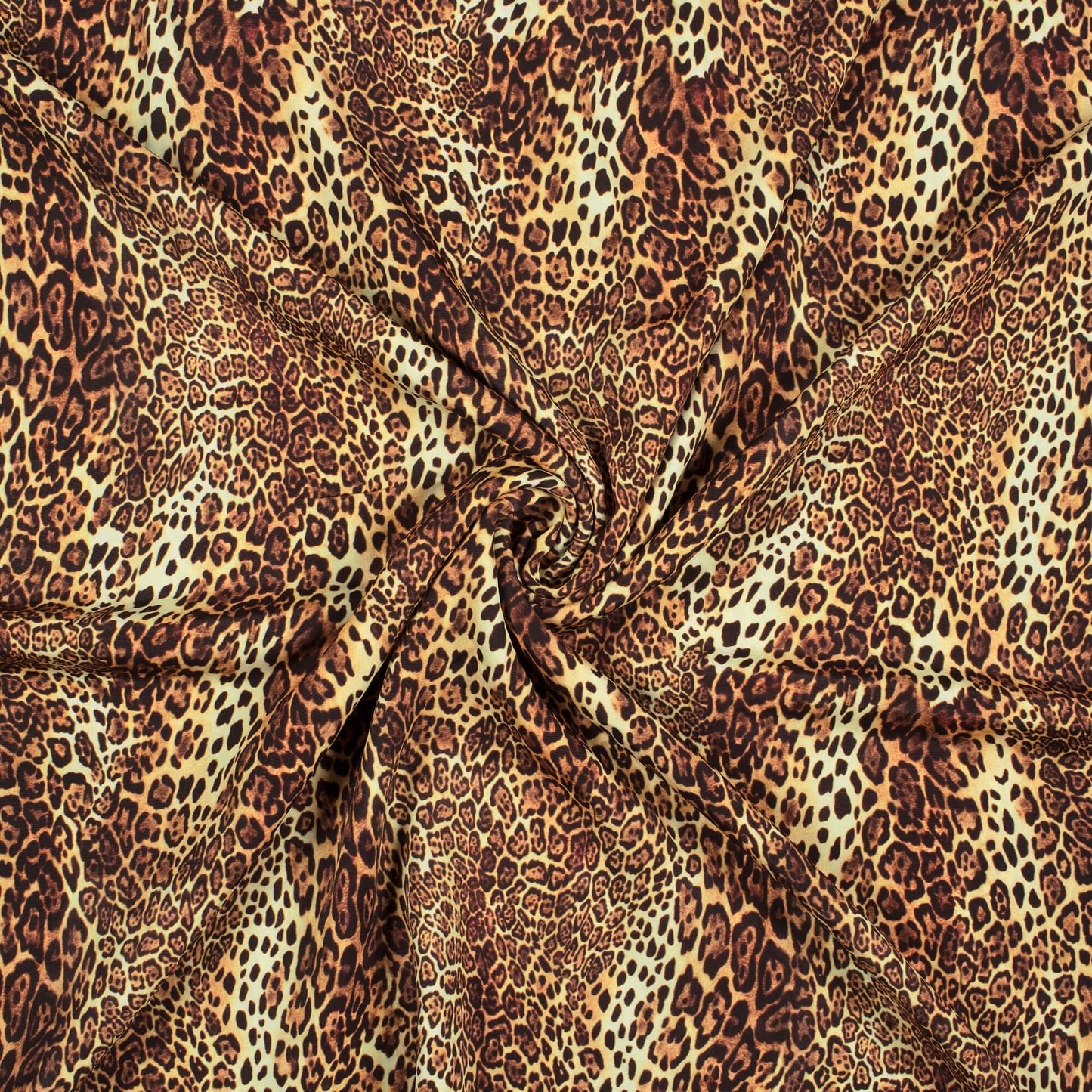 Orange And Black Leopard Animal Pattern Digital Print Crepe Silk Fabric - Fabcurate