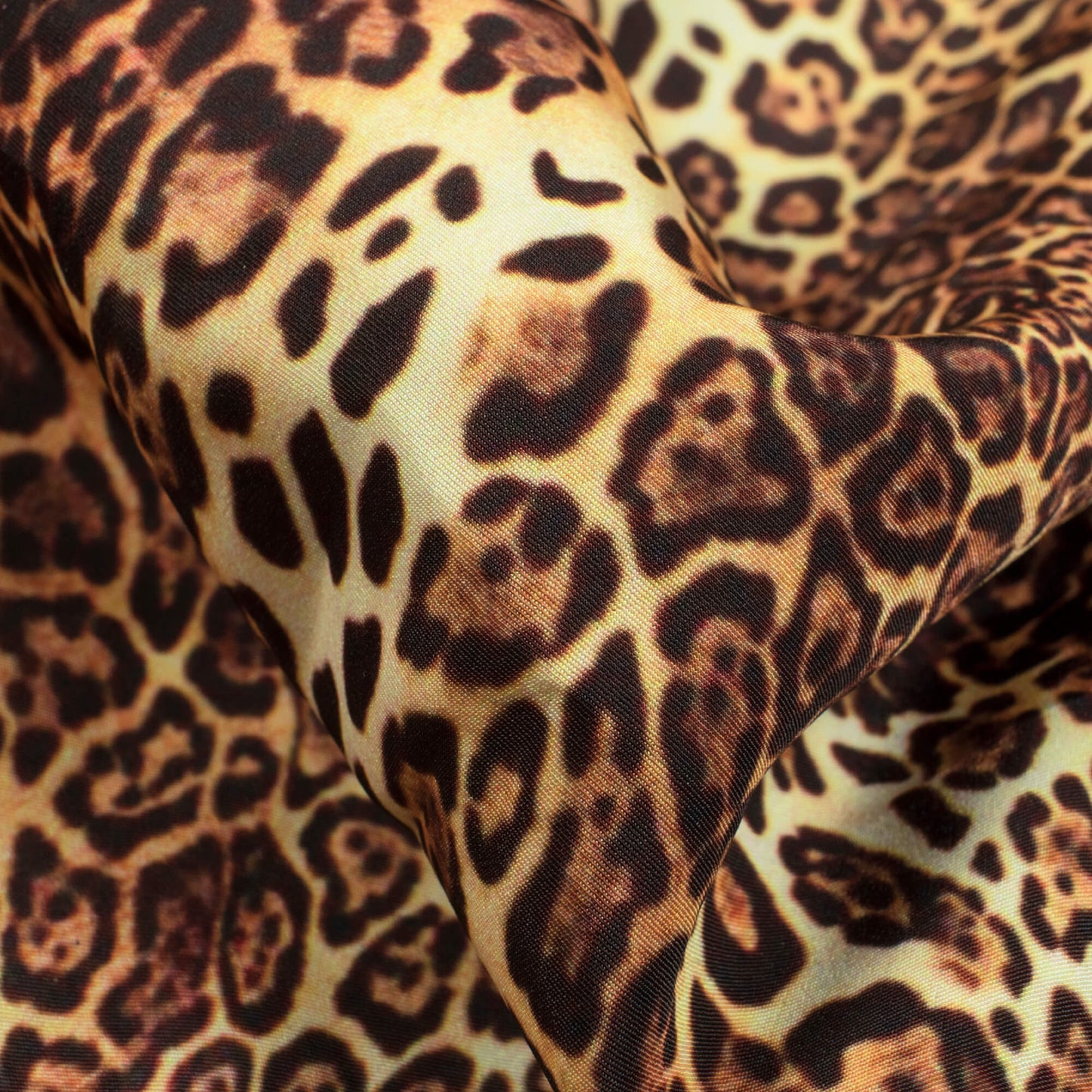 Orange And Black Leopard Animal Pattern Digital Print Crepe Silk Fabric - Fabcurate