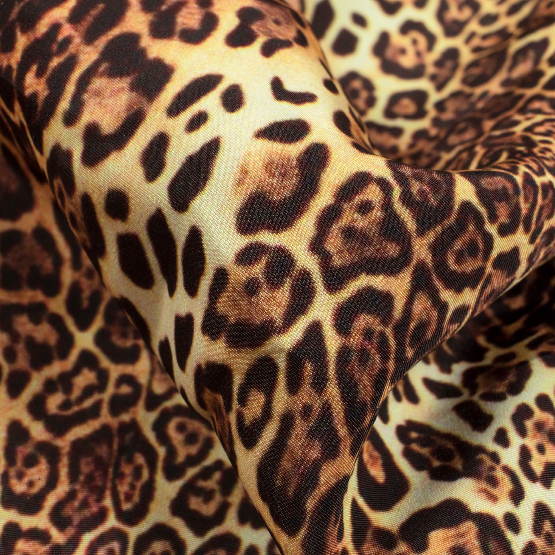 Orange And Black Leopard Animal Pattern Digital Print Crepe Silk Fabric - Fabcurate