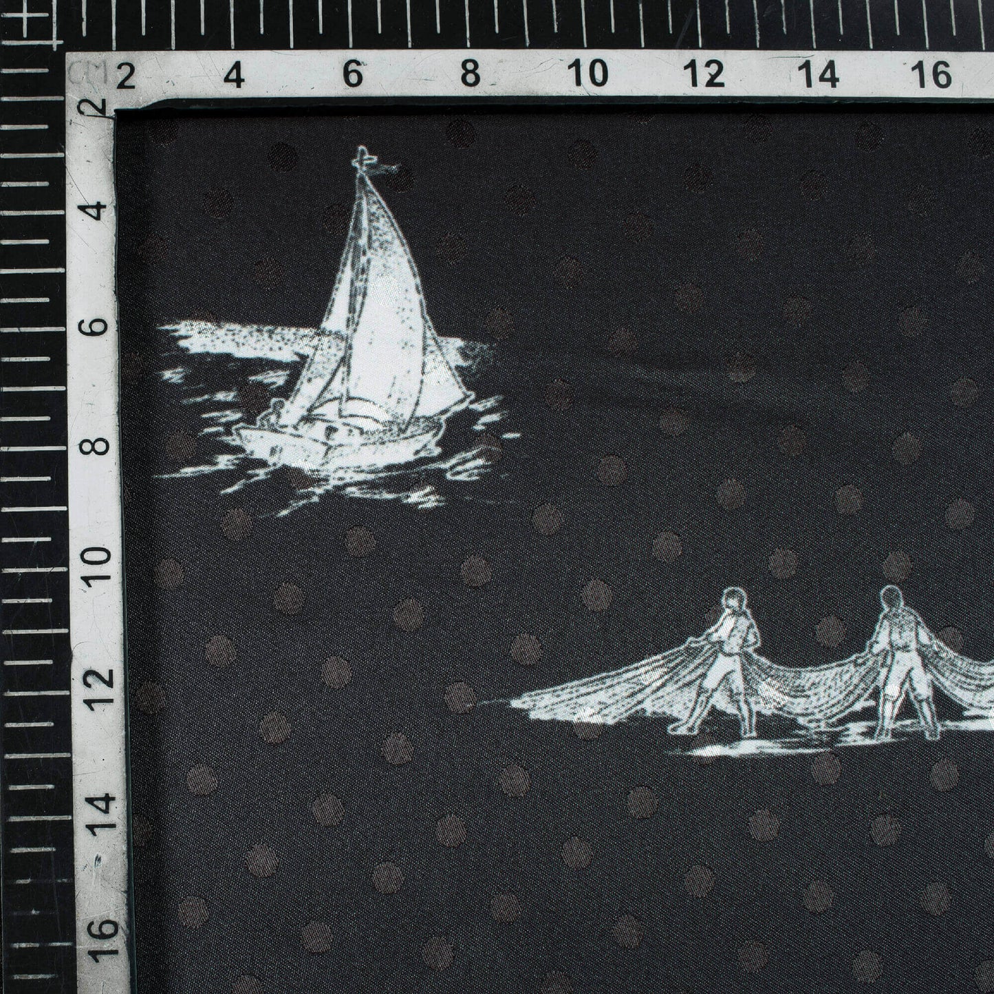 Monochrome Quirky Pattern Digital Print Jacquard Booti Japan Satin Fabric (Width 58 Inches)
