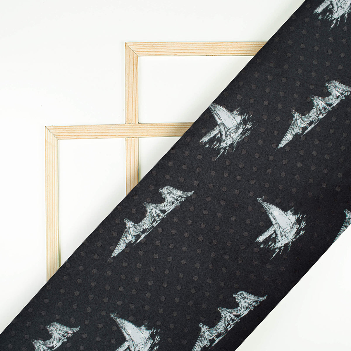 Monochrome Quirky Pattern Digital Print Jacquard Booti Japan Satin Fabric (Width 58 Inches)