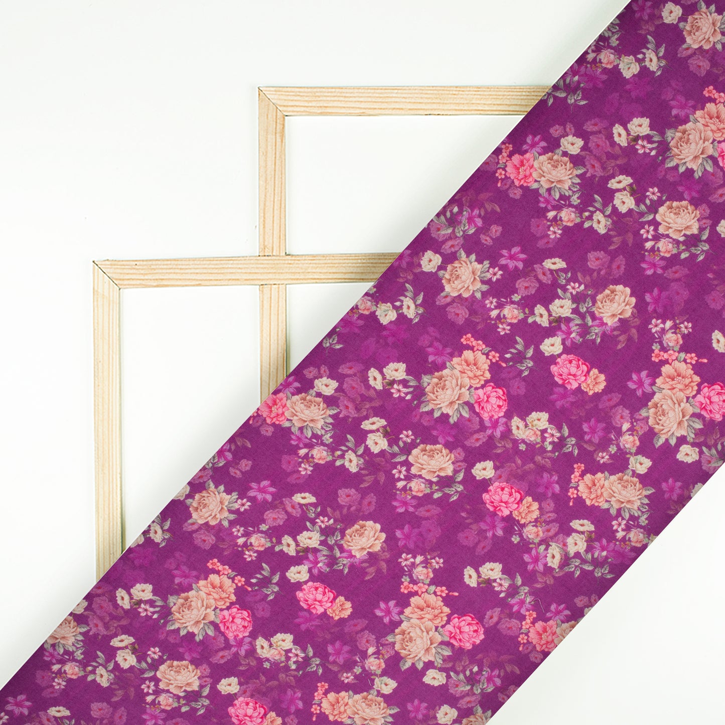 Grape Purple And Taffy Pink Floral Pattern Digital Print Organic Cotton Fabric