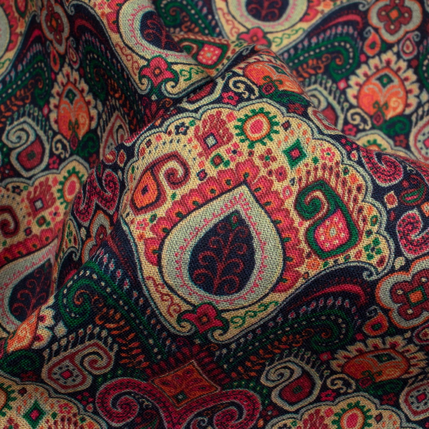 Sacramento Green And Cream Ethnic Pattern Digital Print Organic Cotton Fabric
