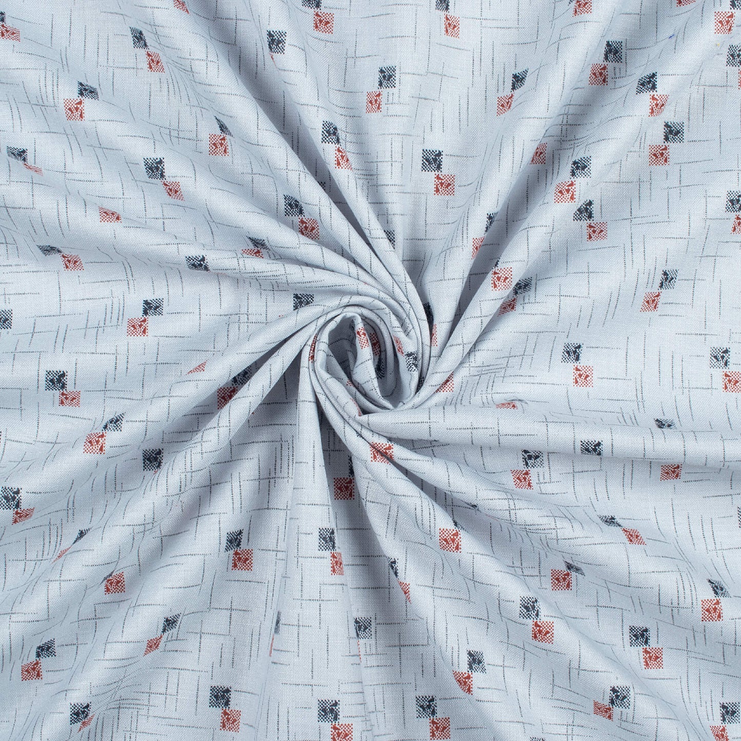 Powder Blue And Red Geometric Pattern Printed Poly Spun Exclusive Fabric (Width 36 Inches)