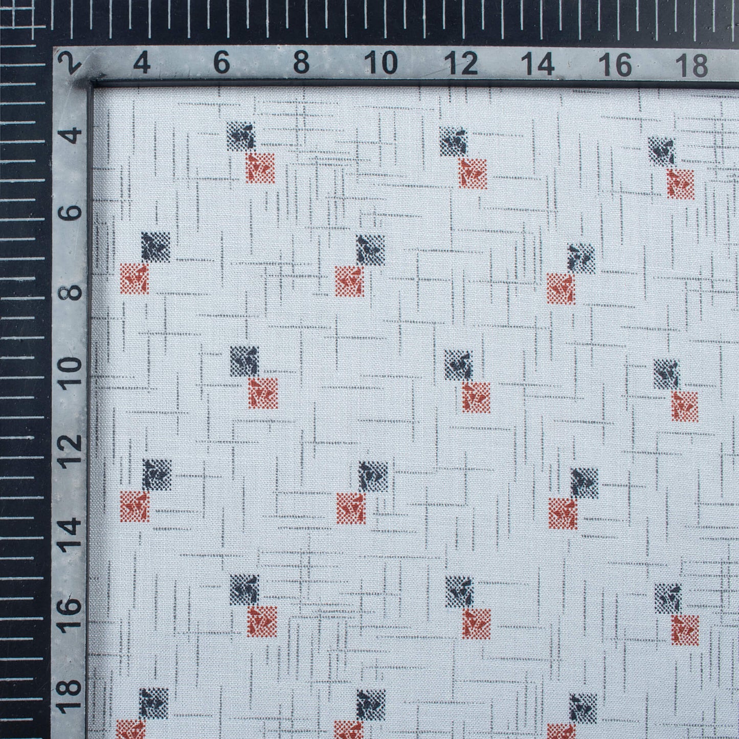 Powder Blue And Red Geometric Pattern Printed Poly Spun Exclusive Fabric (Width 36 Inches)