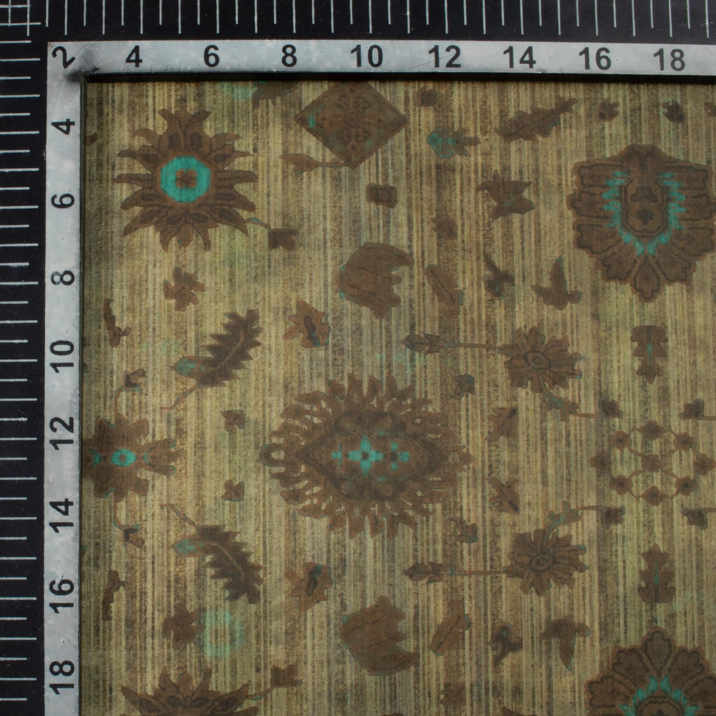 Peanut Brown And Pale Turquoise Traditional Pattern Digital Print Organza Satin Fabric