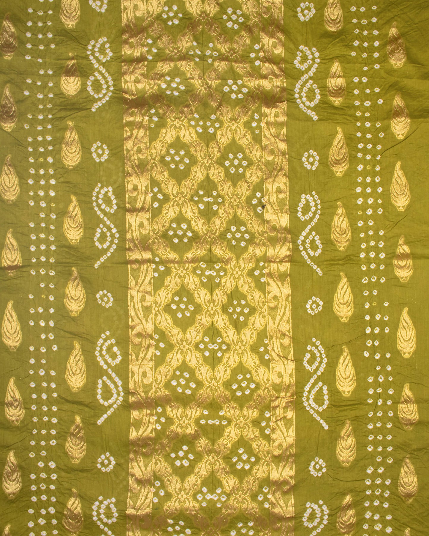 Avacado Green Kutchi Bandhani Unstitched Cotton Suit With Dupatta