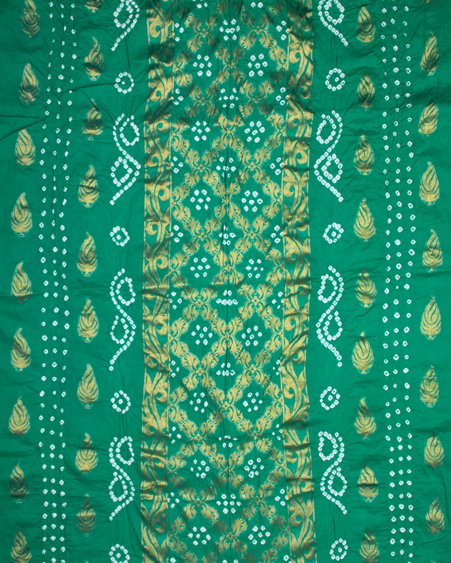 Ocean Green Kutchi Bandhani Unstitched Cotton Suit With Dupatta