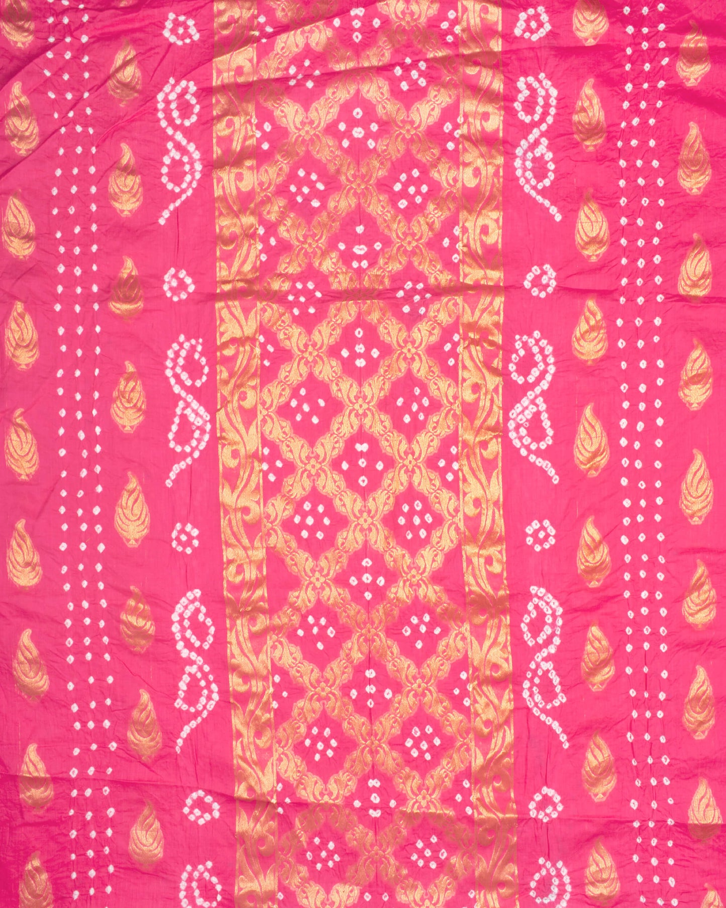 Hot Pink Kutchi Bandhani Unstitched Cotton Suit With Dupatta