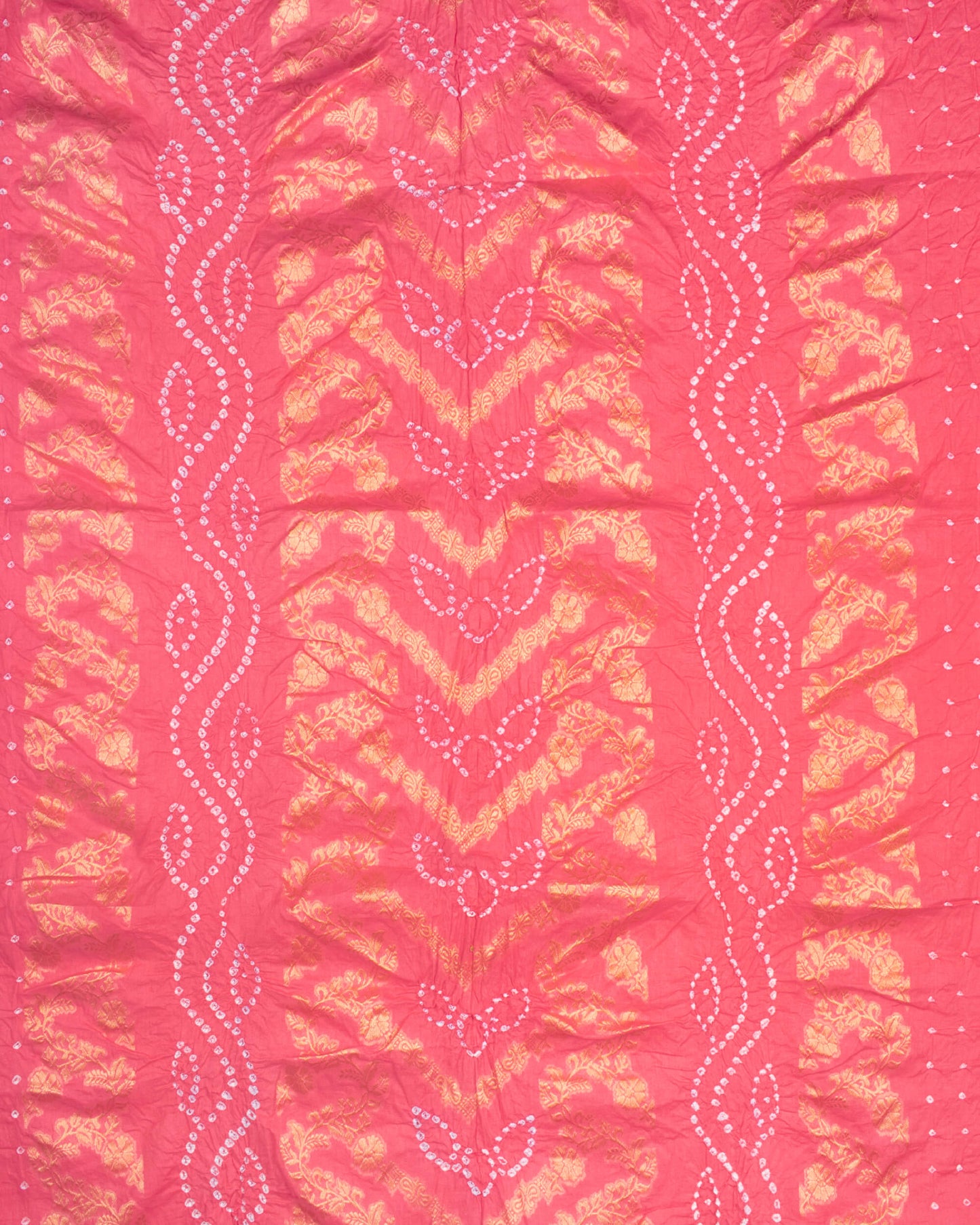 Punch Pink Kutchi Bandhani Unstitched Cotton Suit With Dupatta
