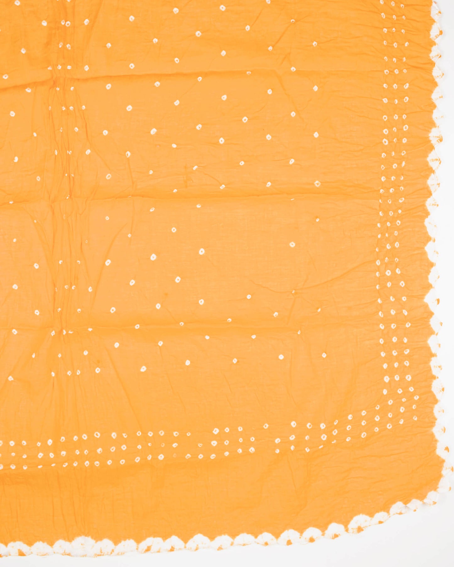 Fire Yellow Kutchi Bandhani Unstitched Cotton Suit With Dupatta