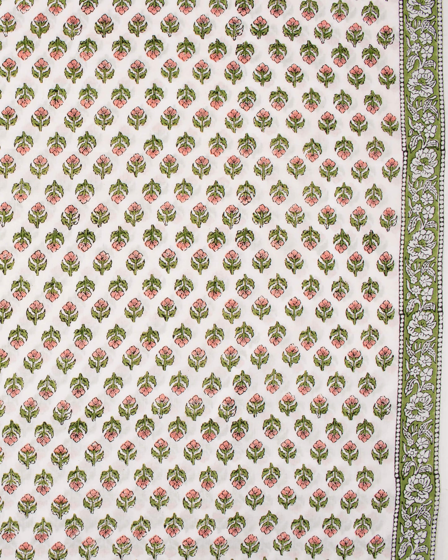 White And Rose Pink Floral Pattern Handblock Unstitched Cotton Suit With Mulmul Dupatta - Fabcurate