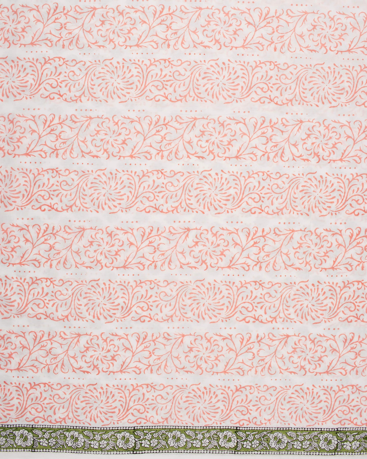 White And Rose Pink Floral Pattern Handblock Unstitched Cotton Suit With Mulmul Dupatta - Fabcurate