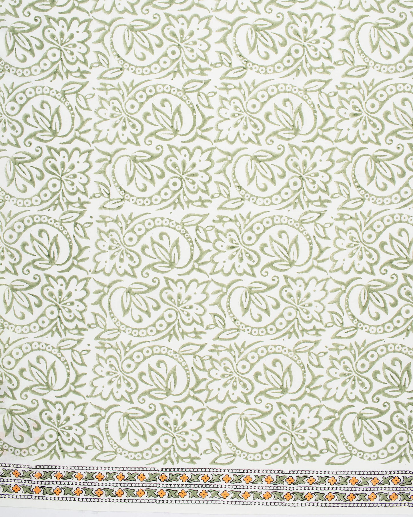 White And Marigold Yellow Floral Pattern Handblock Unstitched Cotton Suit With Mulmul Dupatta - Fabcurate