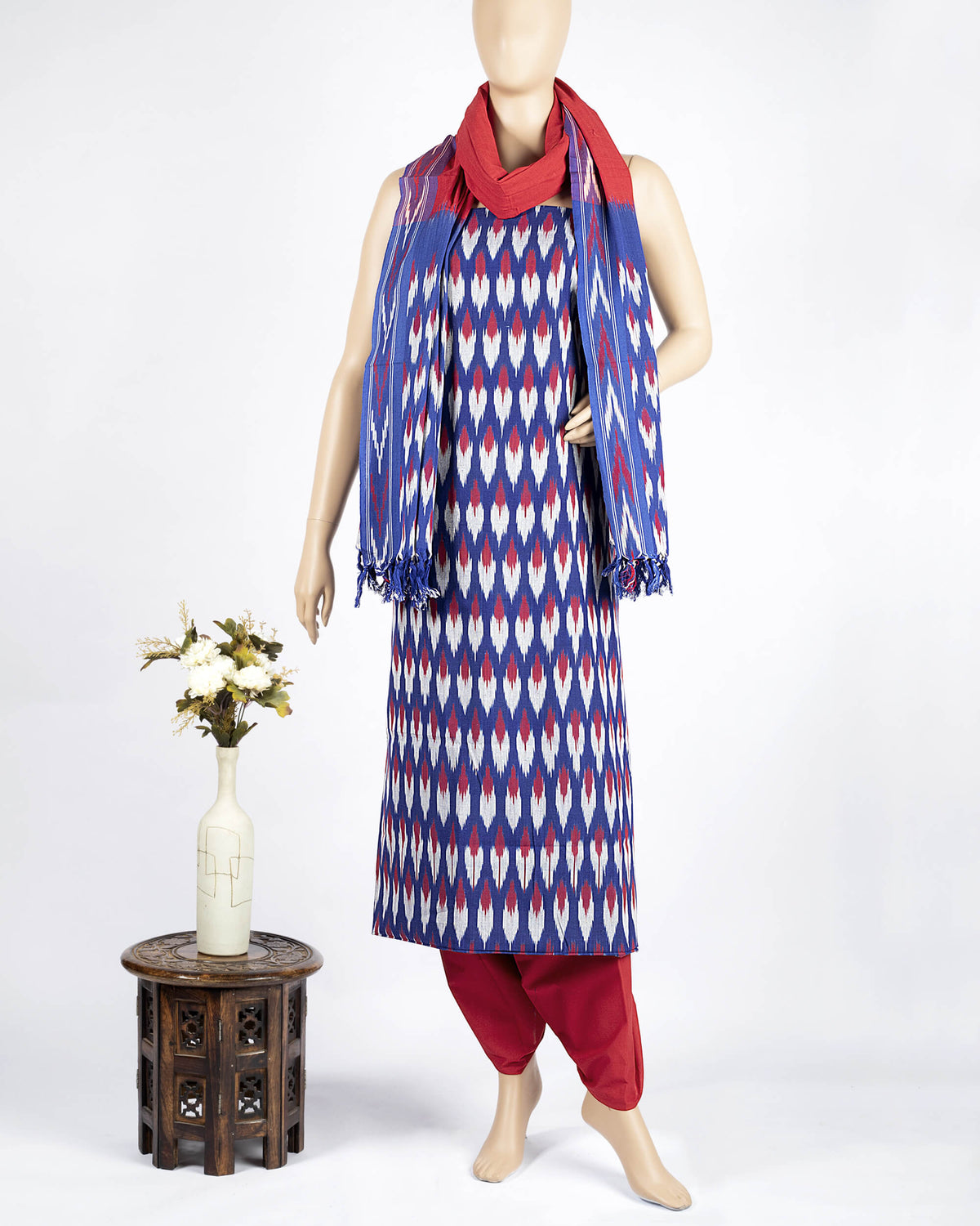 Pochampally Ikat Weave Cotton 3PC Unstiched Suit Set