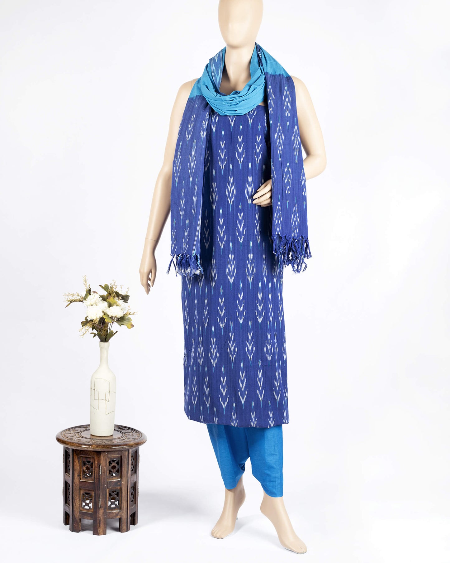 Pochampally Ikat Weave Cotton 3PC Unstiched Suit Set