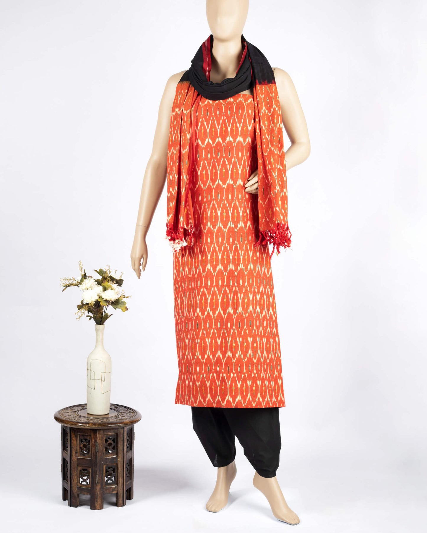 Pochampally Ikat Weave Cotton 3PC Unstiched Suit Set