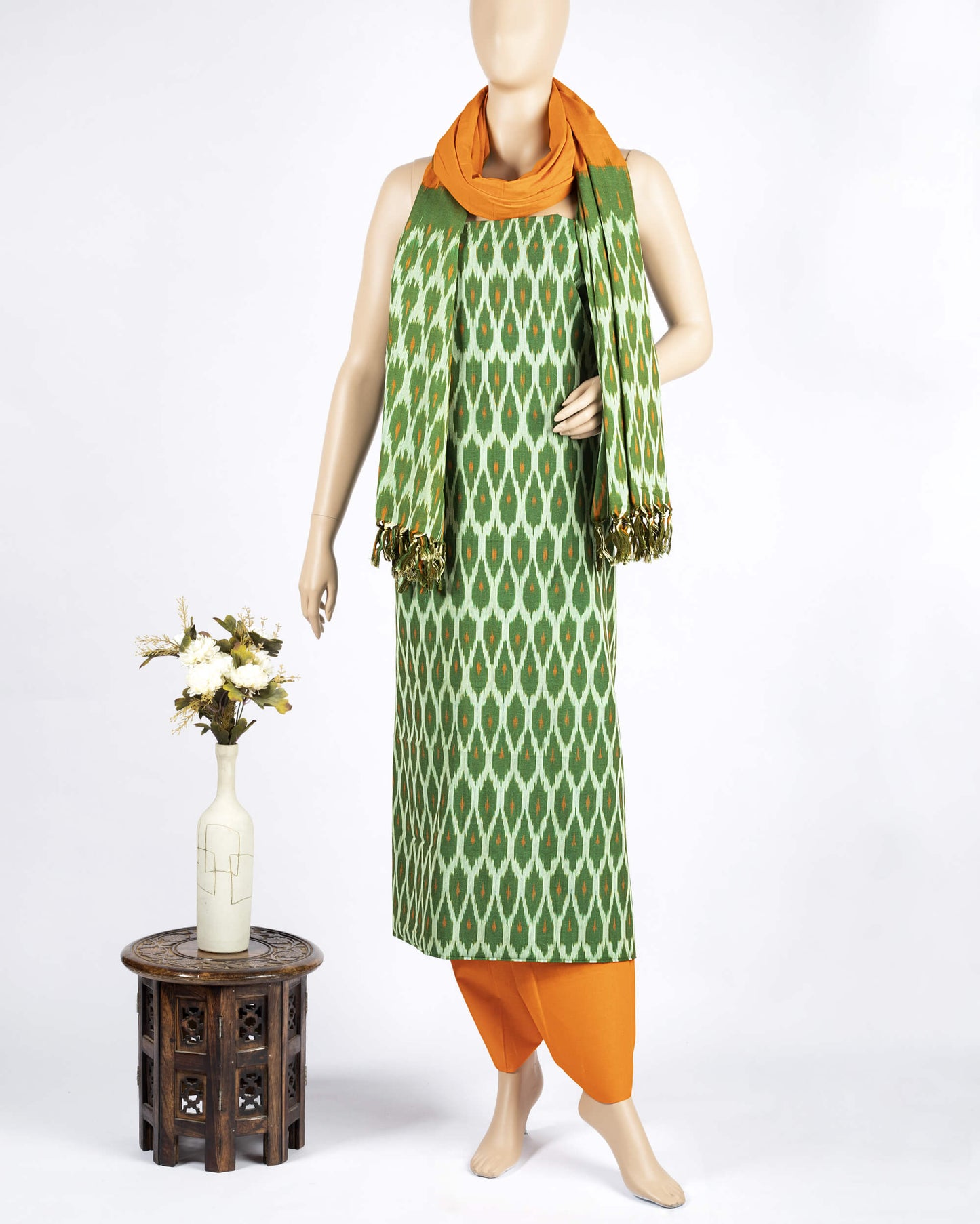 Pochampally Ikat Weave Cotton 3PC Unstiched Suit Set