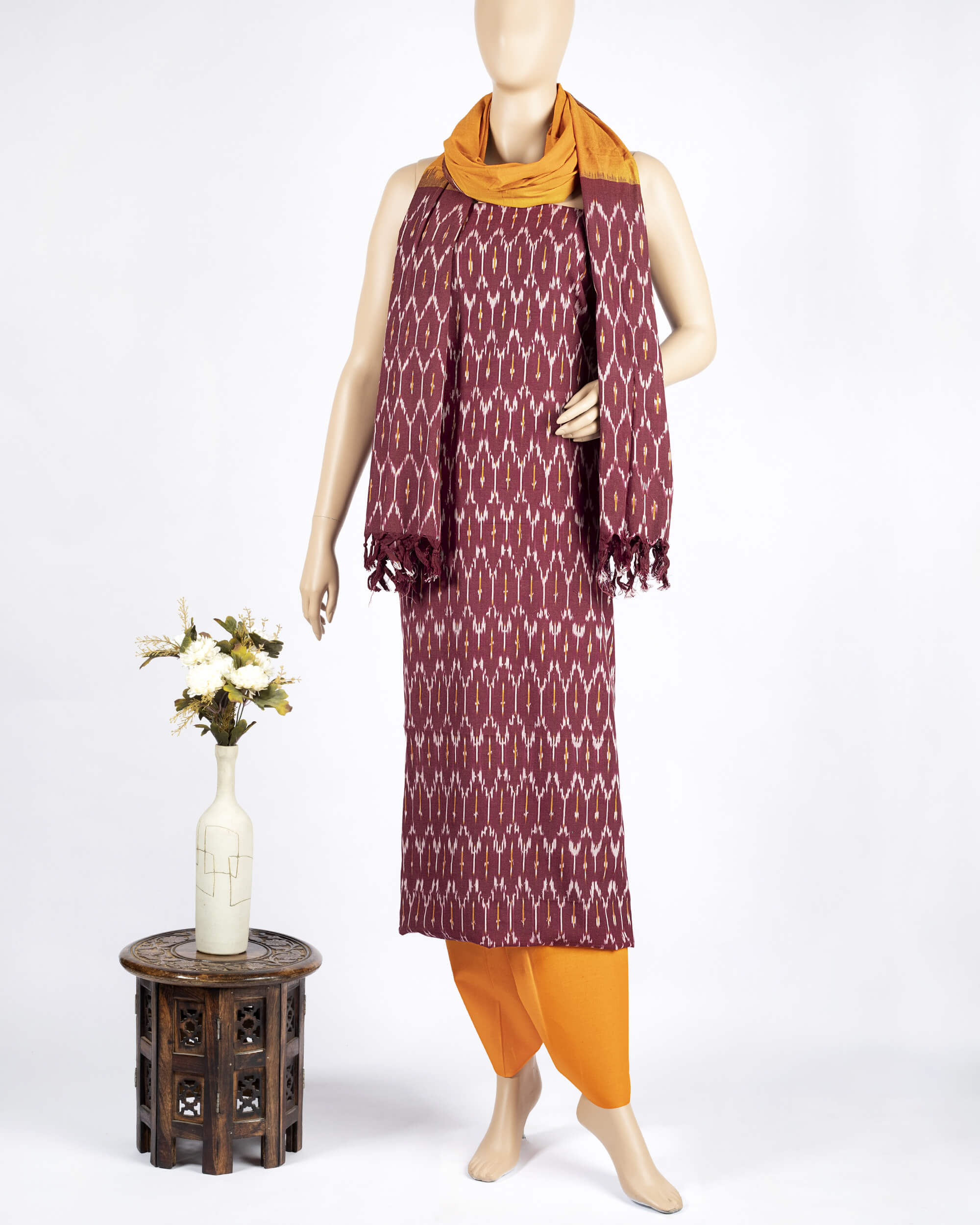 Pink - Hand Embroidered Pochampally Ikat Cotton Night Suit Set 11