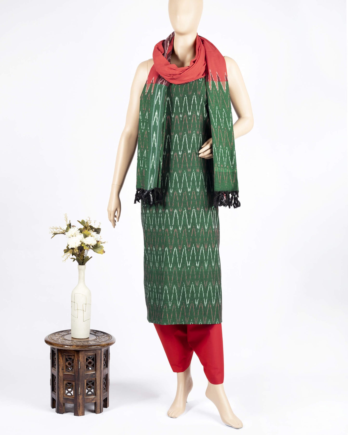 Pochampally Ikat Weave Cotton 3PC Unstiched Suit Set