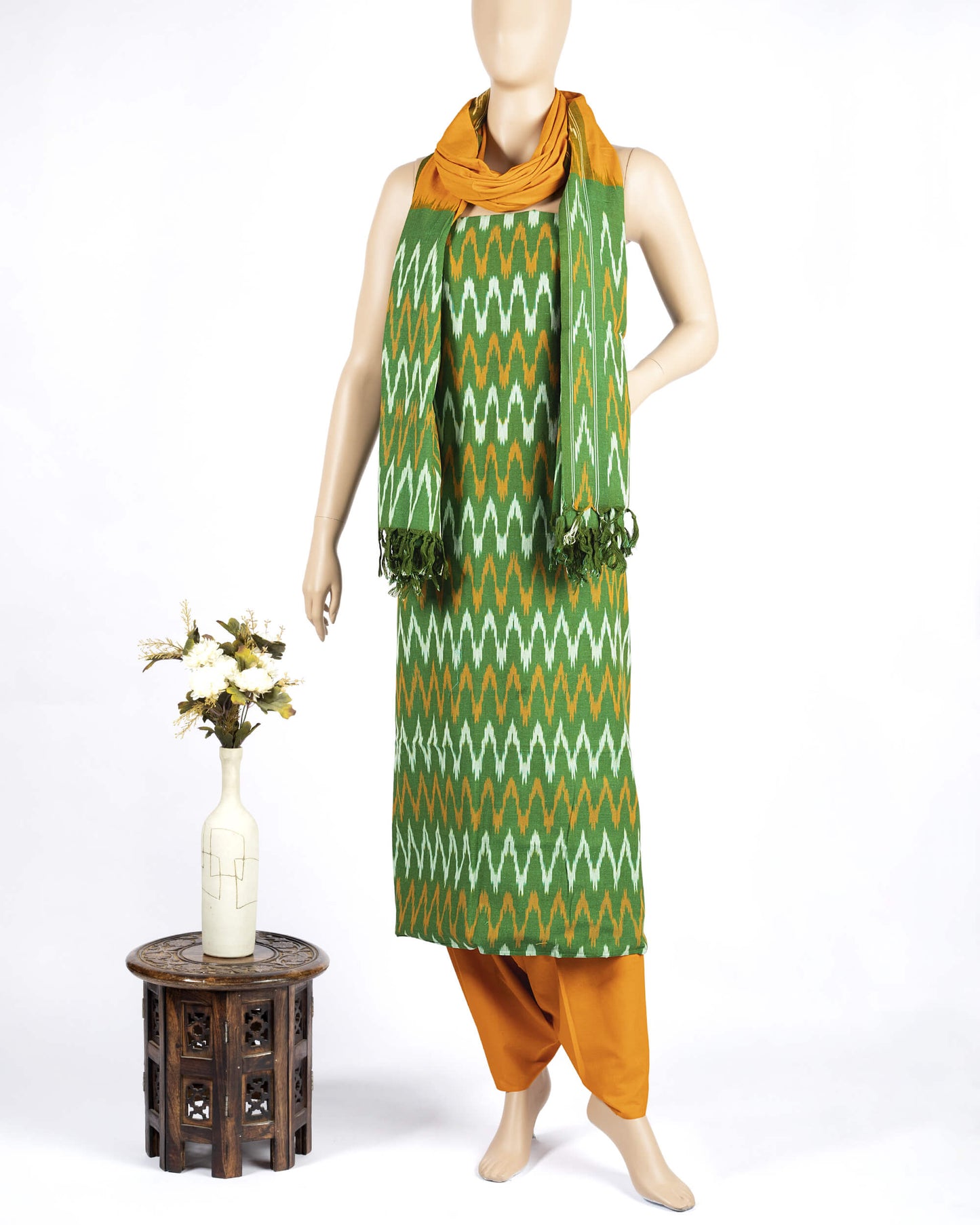 Pochampally Ikat Weave Cotton 3PC Unstiched Suit Set