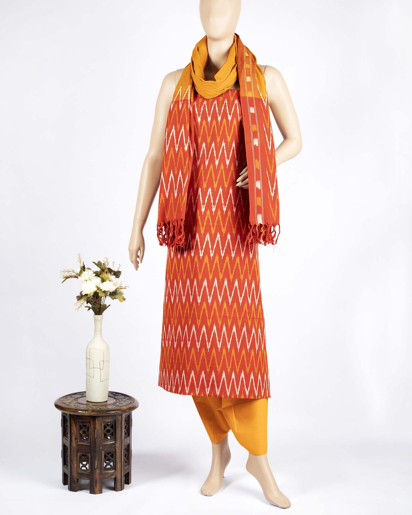 Pochampally Ikat Weave Cotton 3PC Unstiched Suit Set