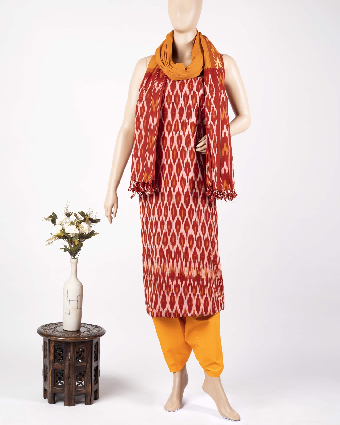 Pochampally Ikat Weave Cotton 3PC Unstiched Suit Set