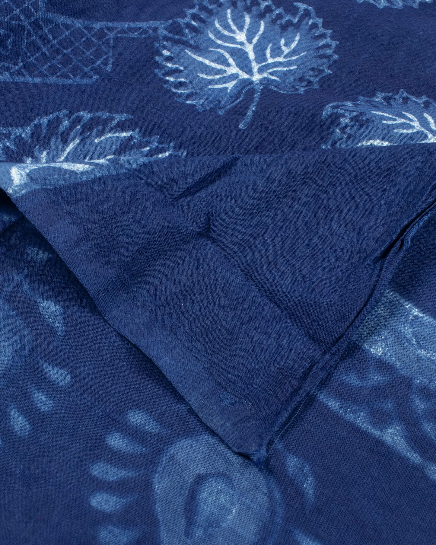 Indigo Leaf Pattern Natural Dye Akola Handblock Unstitched Cotton Suit With Dupatta