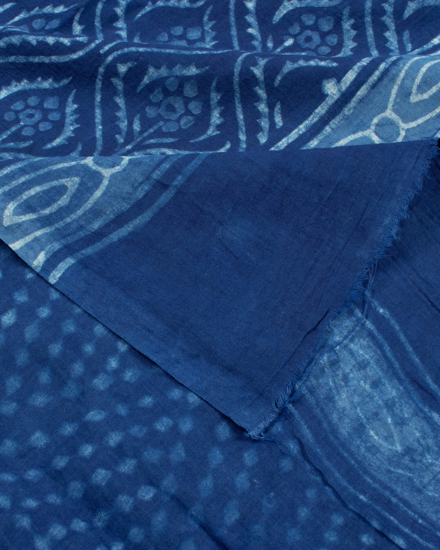 Indigo Trellis Pattern Natural Dye Akola Handblock Unstitched Cotton Suit With Dupatta