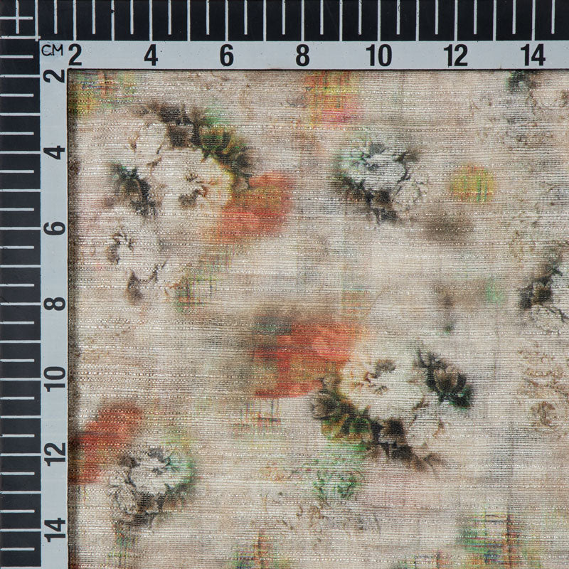 Green Silk Fabric With Abstract Print