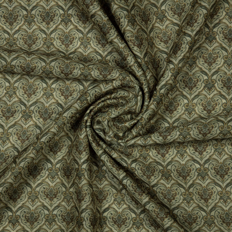 Green Silk Fabric With Ethnic Print
