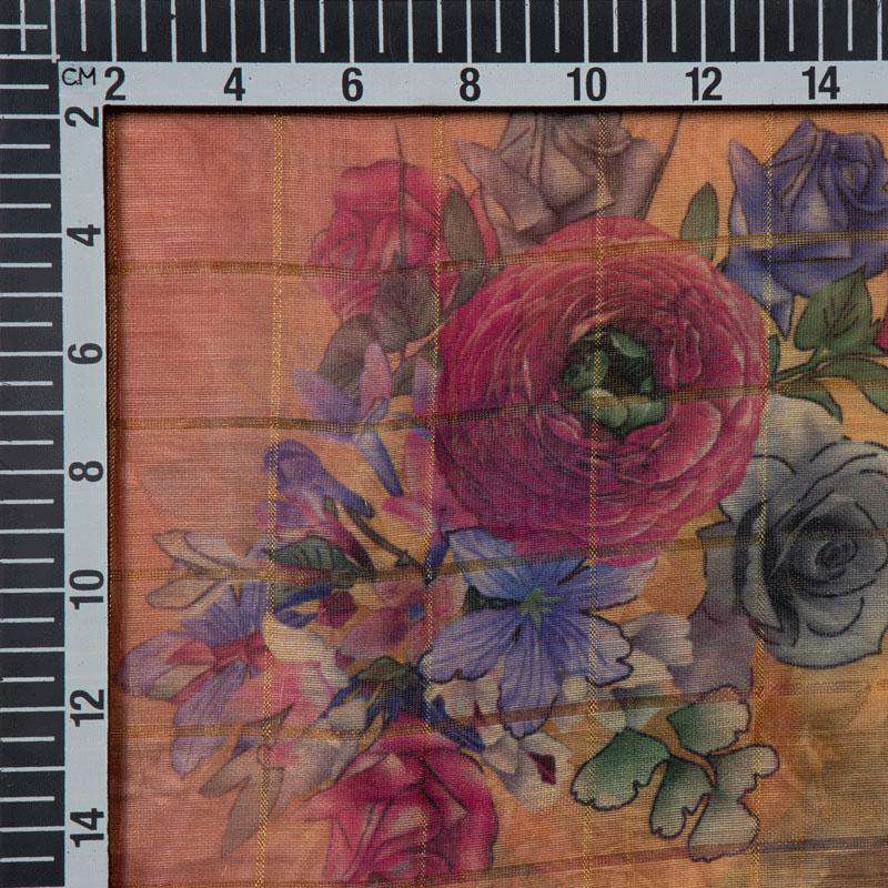 Digital Floral Print Zari Checks Chanderi Feel Fabric