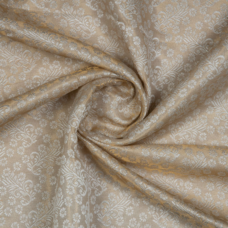 Beige Floral Pattern Jacquard Tussar Silk Fabric