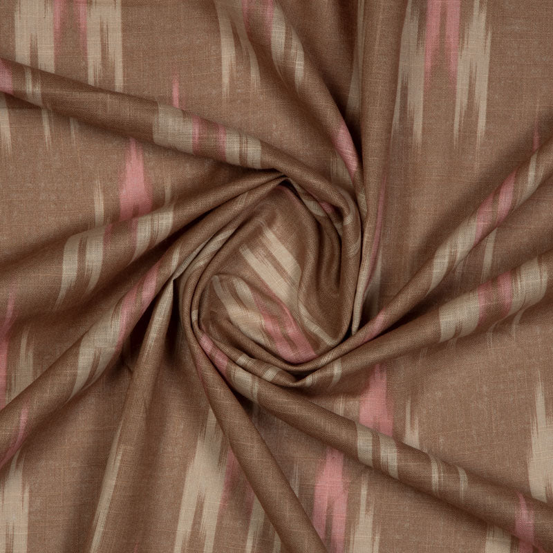 Light Brown Ikat Pattern Screen Print Cotton Slub Fabric