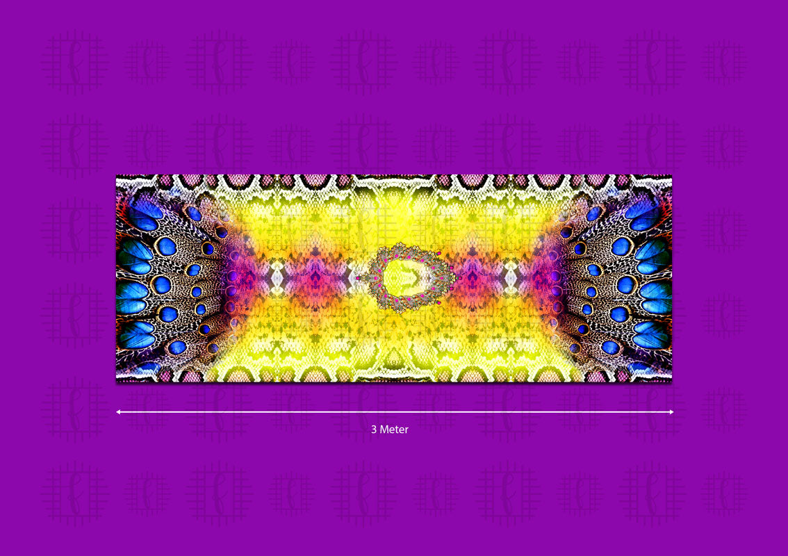 Royal Blue And Yellow Peacock Feather Pattern Unstitched Georgette Kaftan