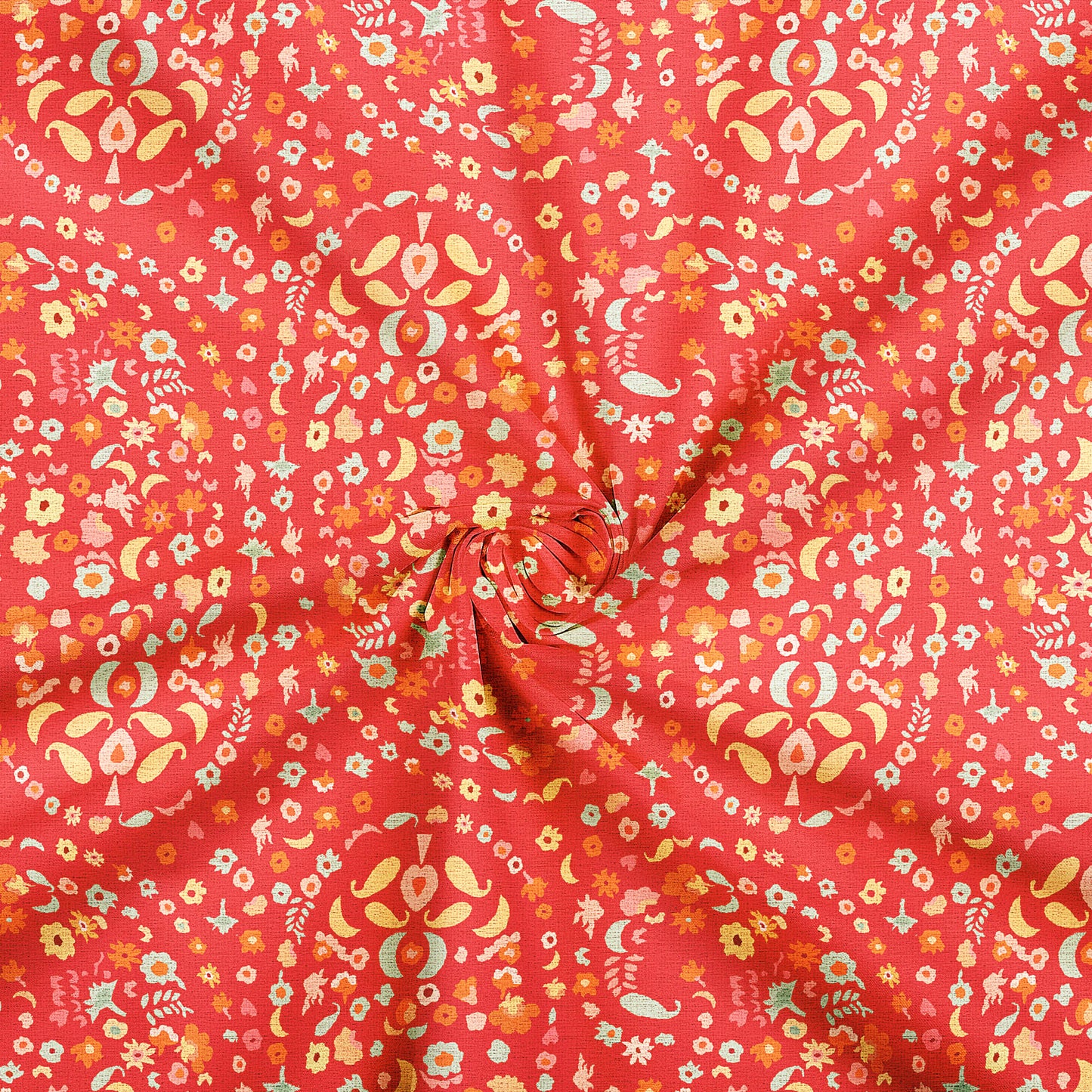 Apurva's Choice Red And Turquoise Paisley Pattern Digital Print Georgette Fabric