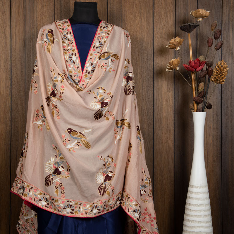 Peach Floral Pattern Chinnon Dupatta
