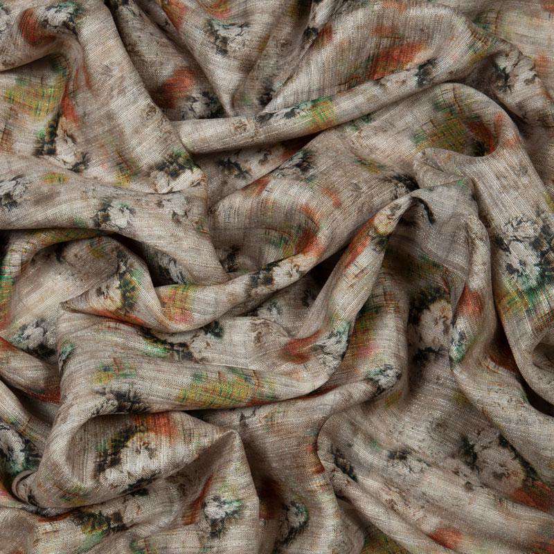Green Silk Fabric With Abstract Print