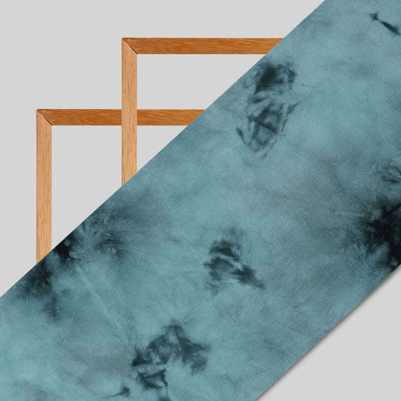 Turquoise Light Blue Shibori Pattern Viscose Art Jute Fabric