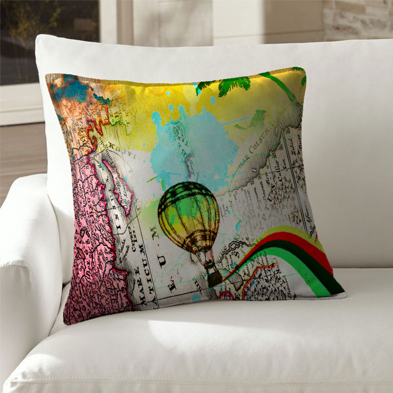 Velvet World Map Pattern For  Cushion Cover