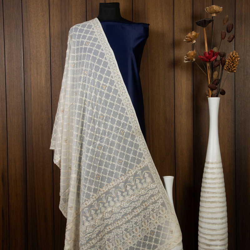 White Ethnic Pattern Georgette Dupatta