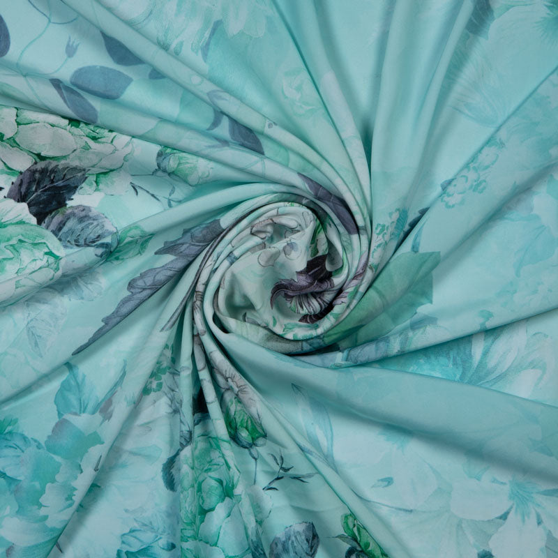 Ivory Floral Satin Fabric