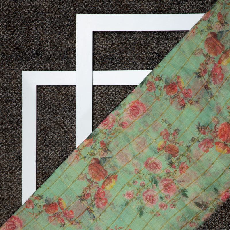 Digital Floral Print Zari Checks Chanderi Feel Fabric