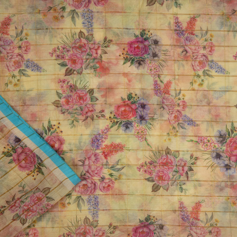 Digital Floral Print Zari Checks Chanderi Feel Fabric