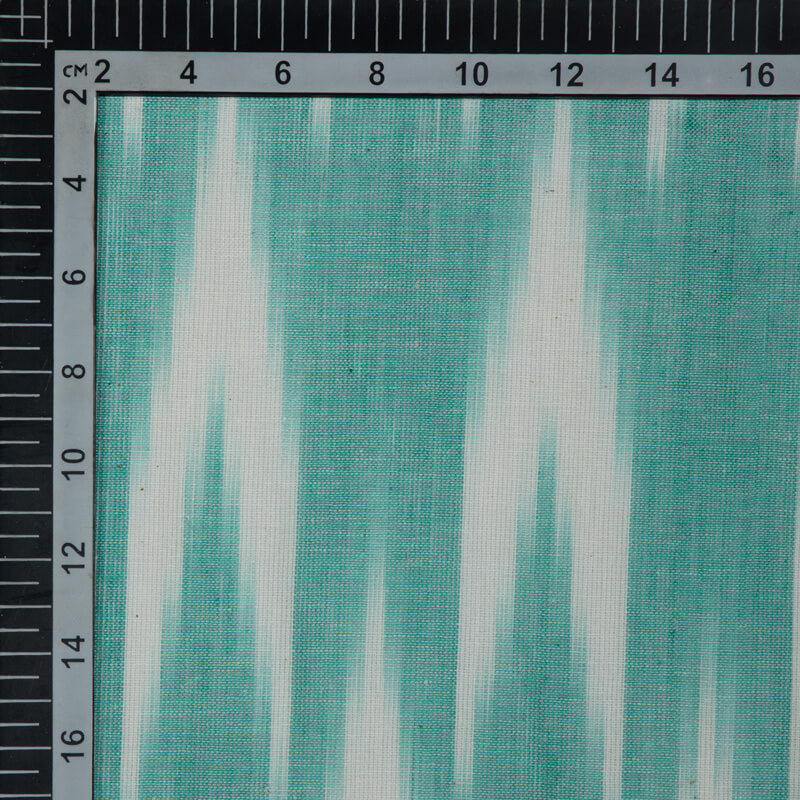 (Pre-Cut 1 Meter) Turquoise And White Weaved Bhagalpuri Ikat Cotton Fabric